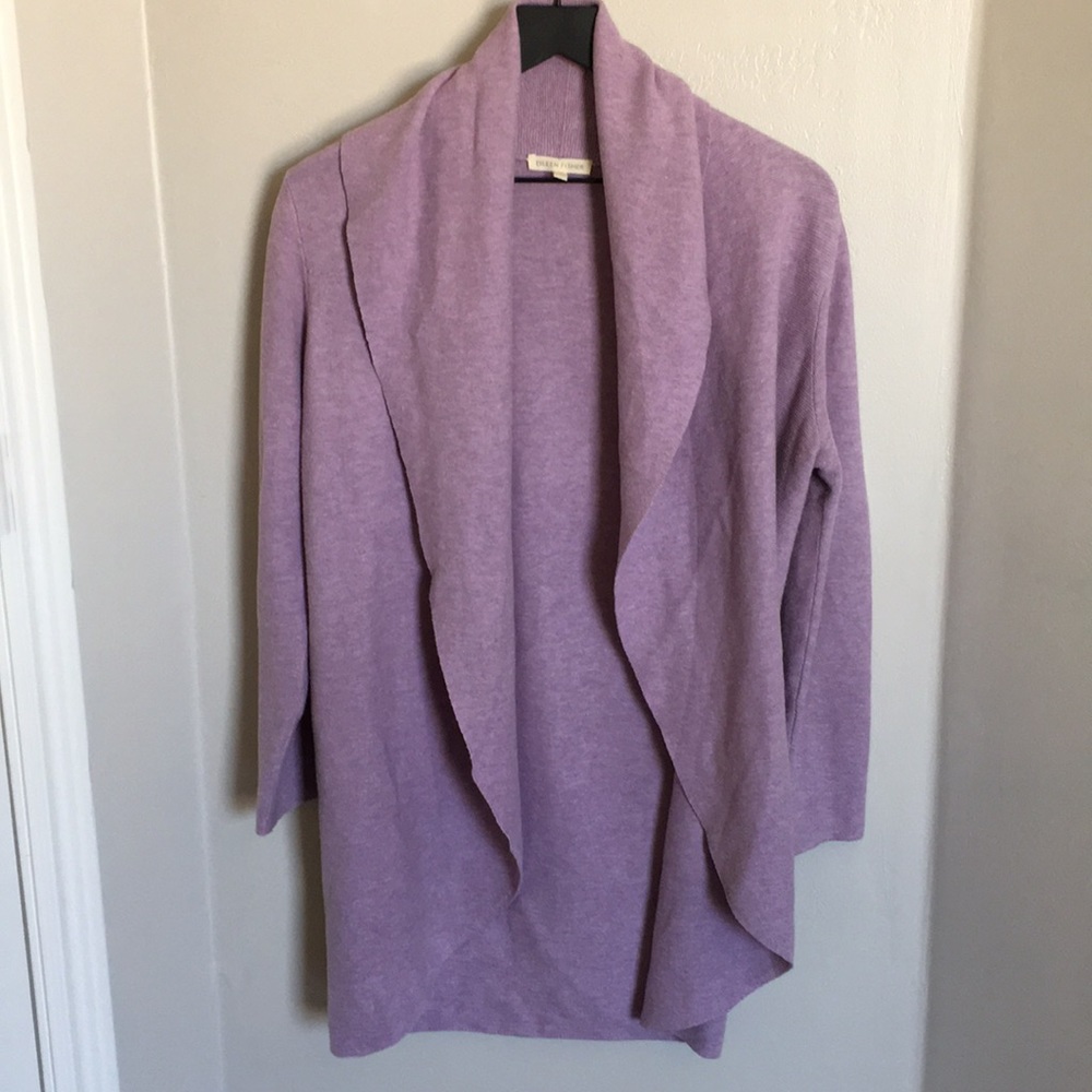 Eileen Fisher Lavender Open-Front Draped Cardigan